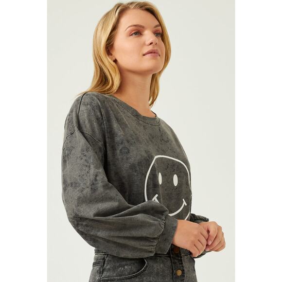 HAYDEN Sunni Smiley Face Oversized Black Wash Sweatshirt NEW Size Small - Picture 3 of 5